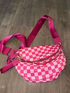 Pink Checkerboard Crossbody Belt Bag
